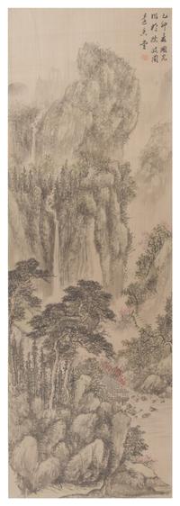 A Group of Five Ink and Color on Paper Scrolls Height of one 38 x width 12 3/4 inches.