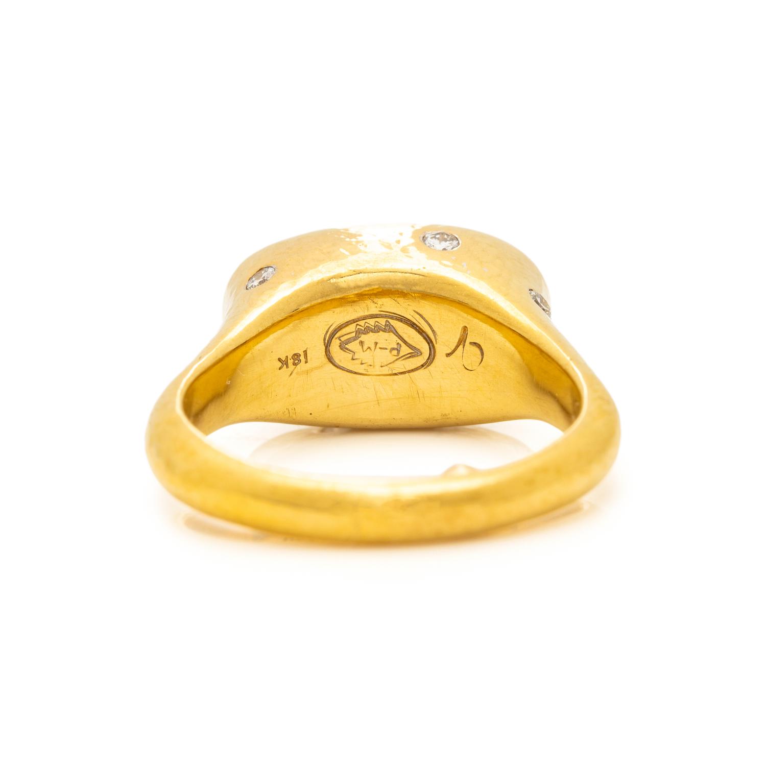 POTTER AND MELLEN, YELLOW GOLD, MOONSTONE AND DIAMOND RING