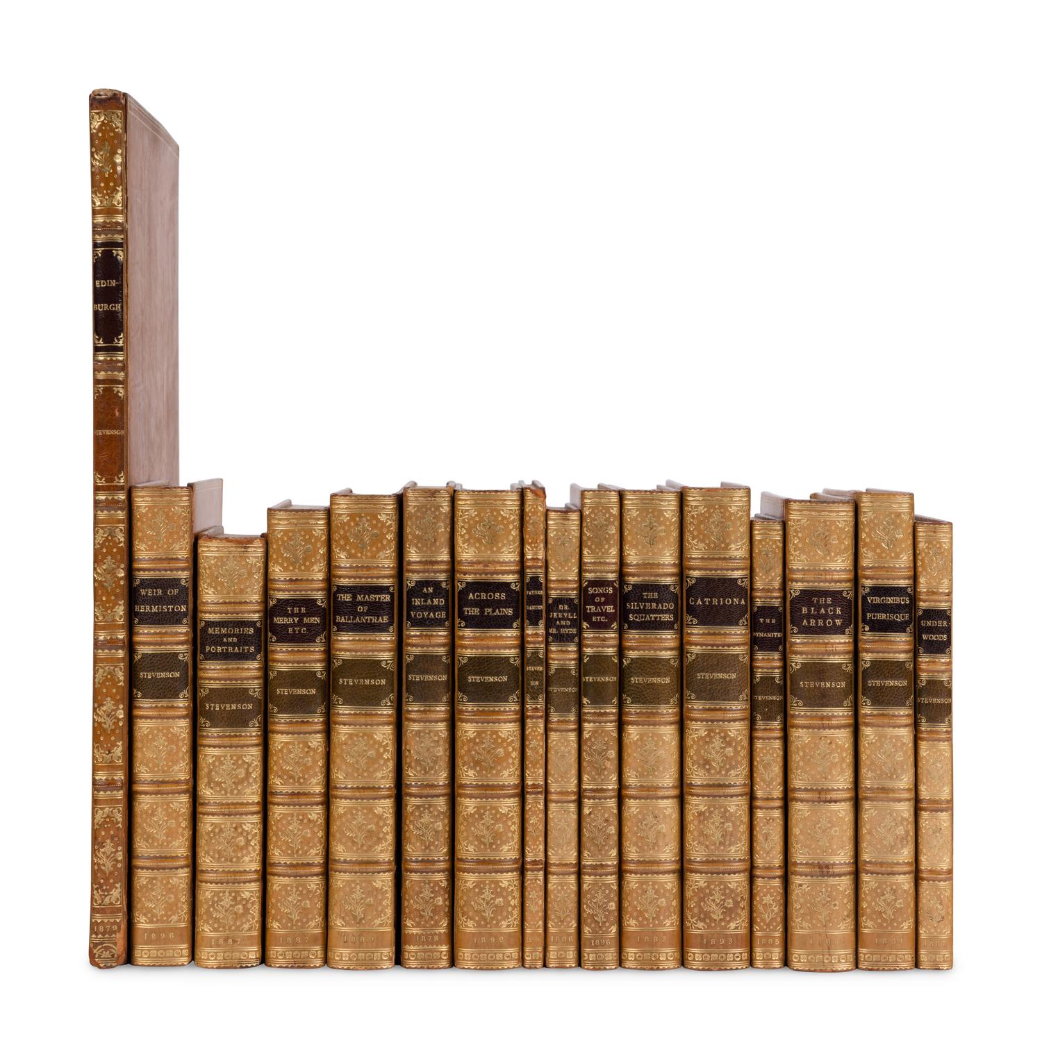 [BINDINGS]. STEVENSON, Robert Louis (1850-1894). A group of 16 uniformly bound FIRST EDITIONS: