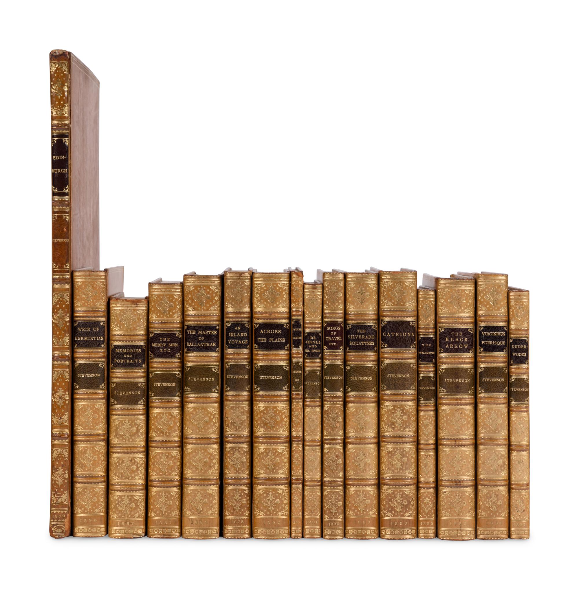 [BINDINGS]. STEVENSON, Robert Louis (1850-1894). A group of 16 uniformly bound FIRST EDITIONS: