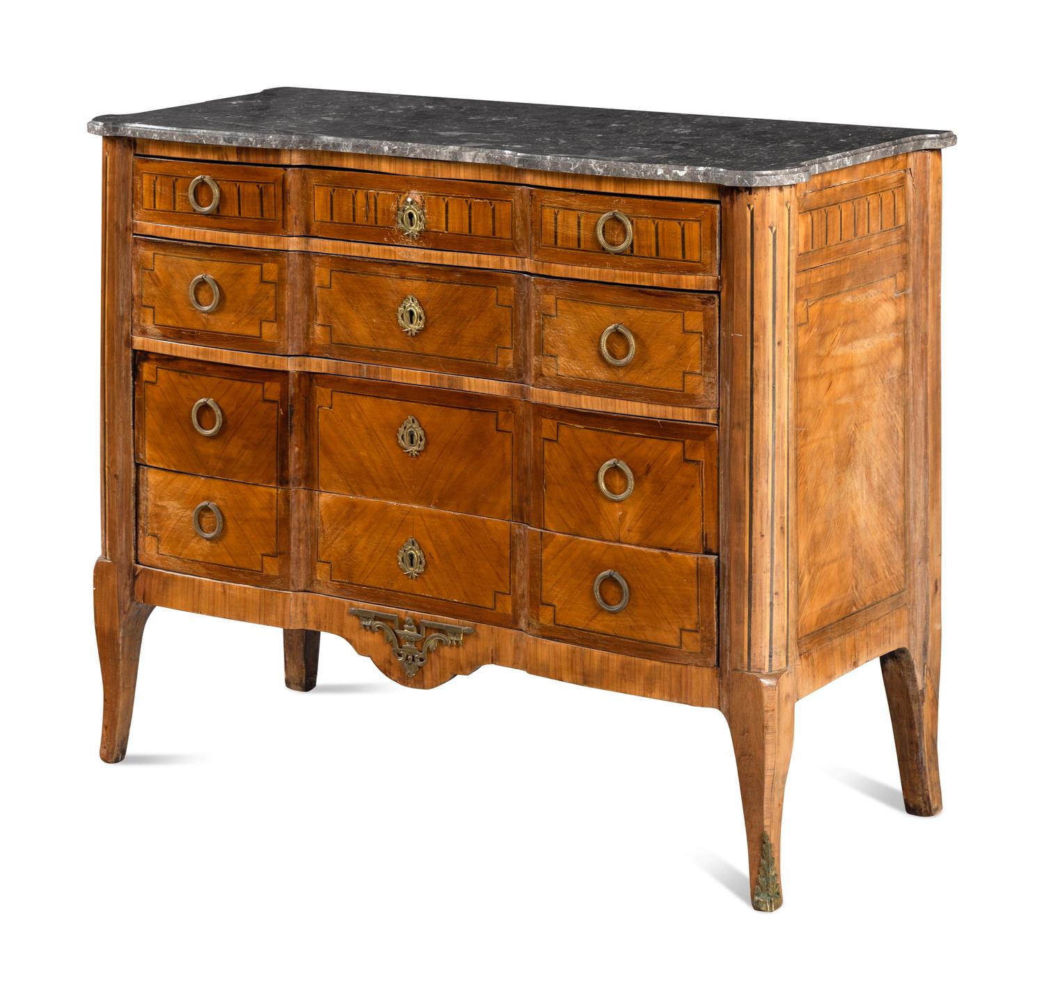 A Louis XVI Kingwood and Marquetry Marble-Top Commode