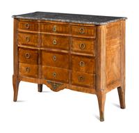 A Louis XVI Kingwood and Marquetry Marble-Top Commode