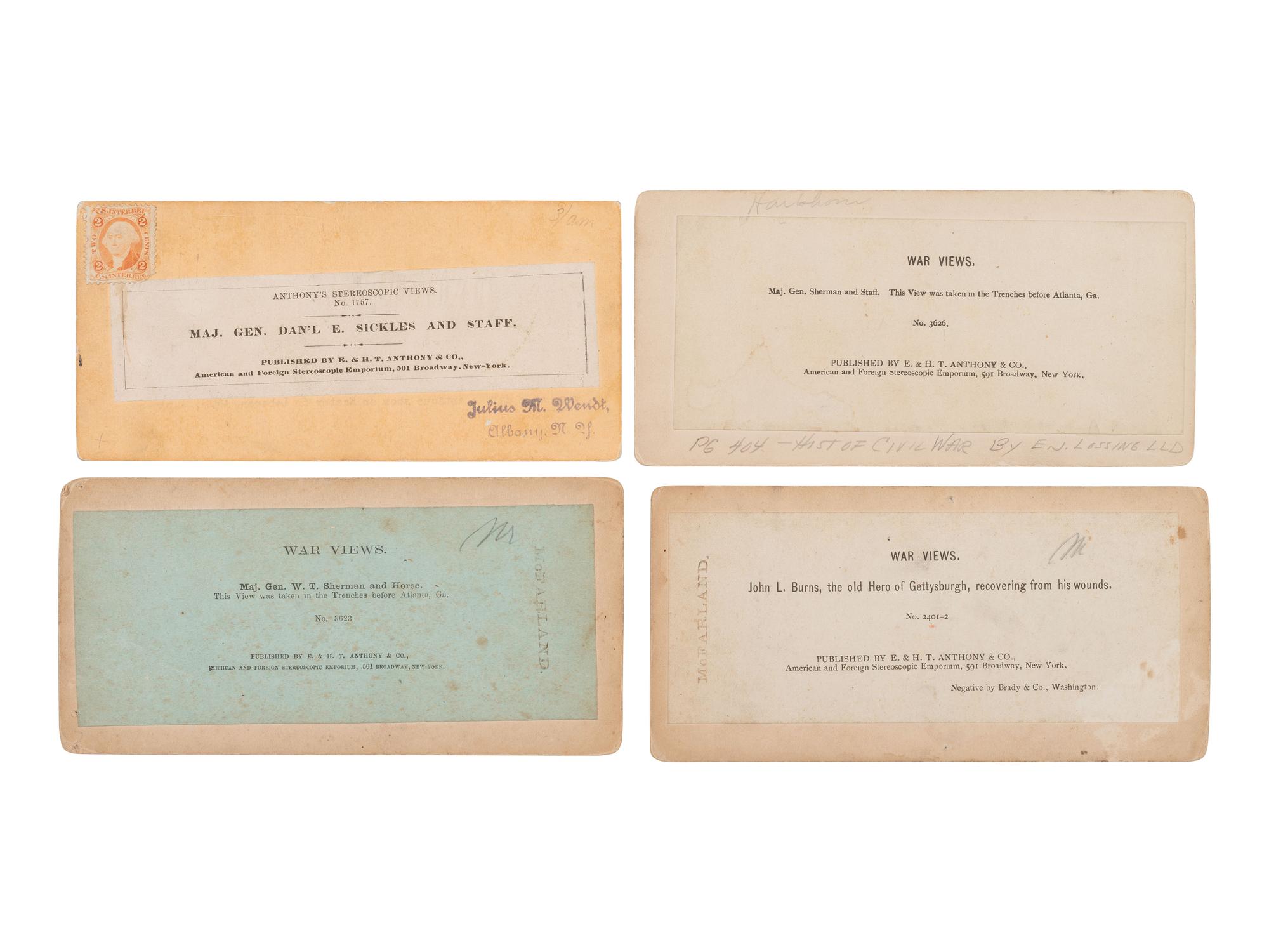 [CIVIL WAR]. A group of stereoviews featuring Union generals and personalities, incl. General Sickles & his staff.