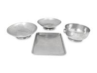 A French Pewter Two-Handled Bowl, a Tray and a Pair of French Pewter Footed Bowls — 19TH CENTURY