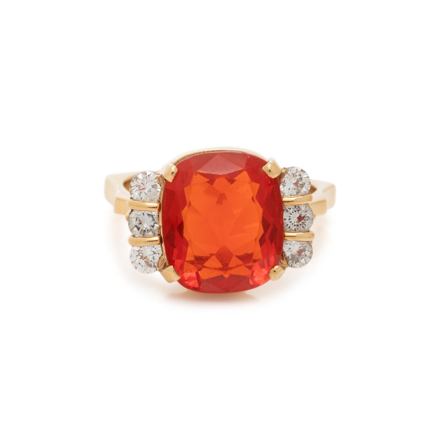 FIRE OPAL AND DIAMOND RING