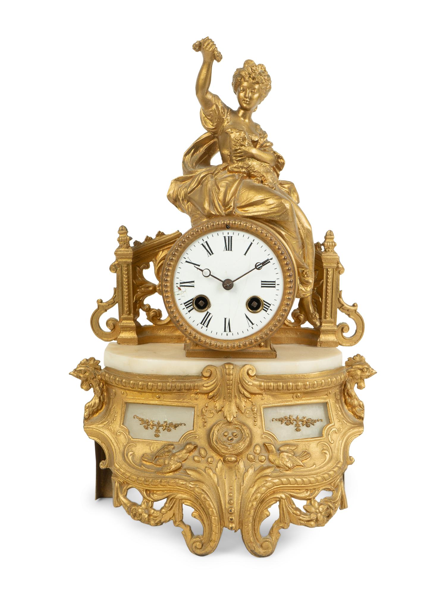 A French Gilt Metal and Alabaster Clock — LATE 19TH CENTURY