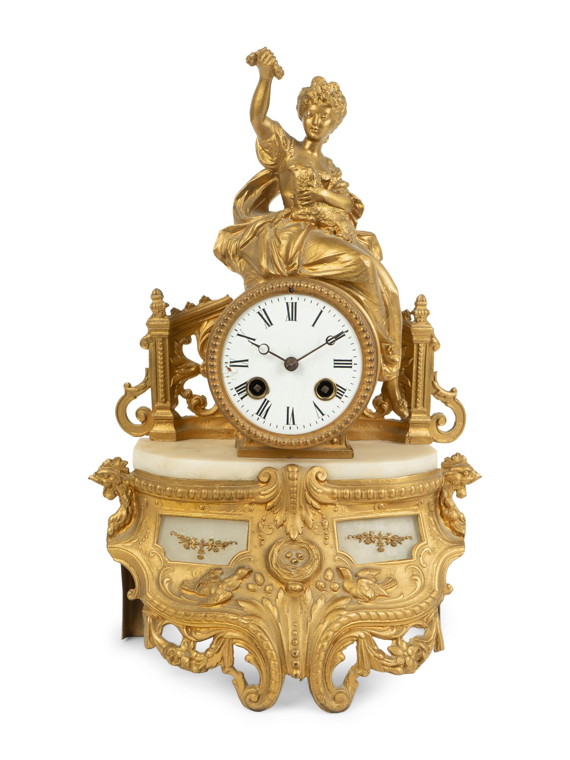 A French Gilt Metal and Alabaster Clock — LATE 19TH CENTURY