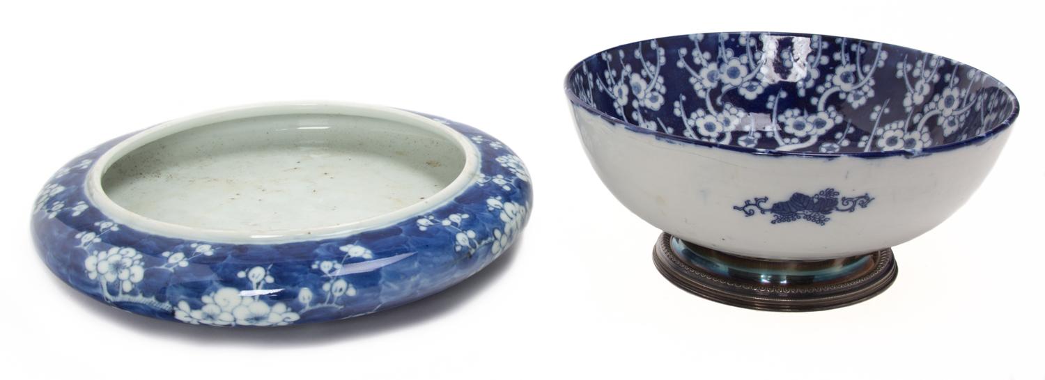 Two Blue and White Prunus Decorated Bowls Diameter 9 1/2 inches. — 20TH CENTURY