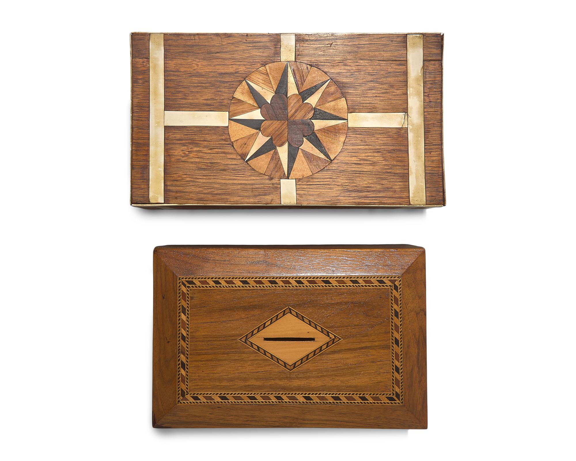 Two Nautical-Themed Inlaid Wooden Boxes, 19th / 20th Century
