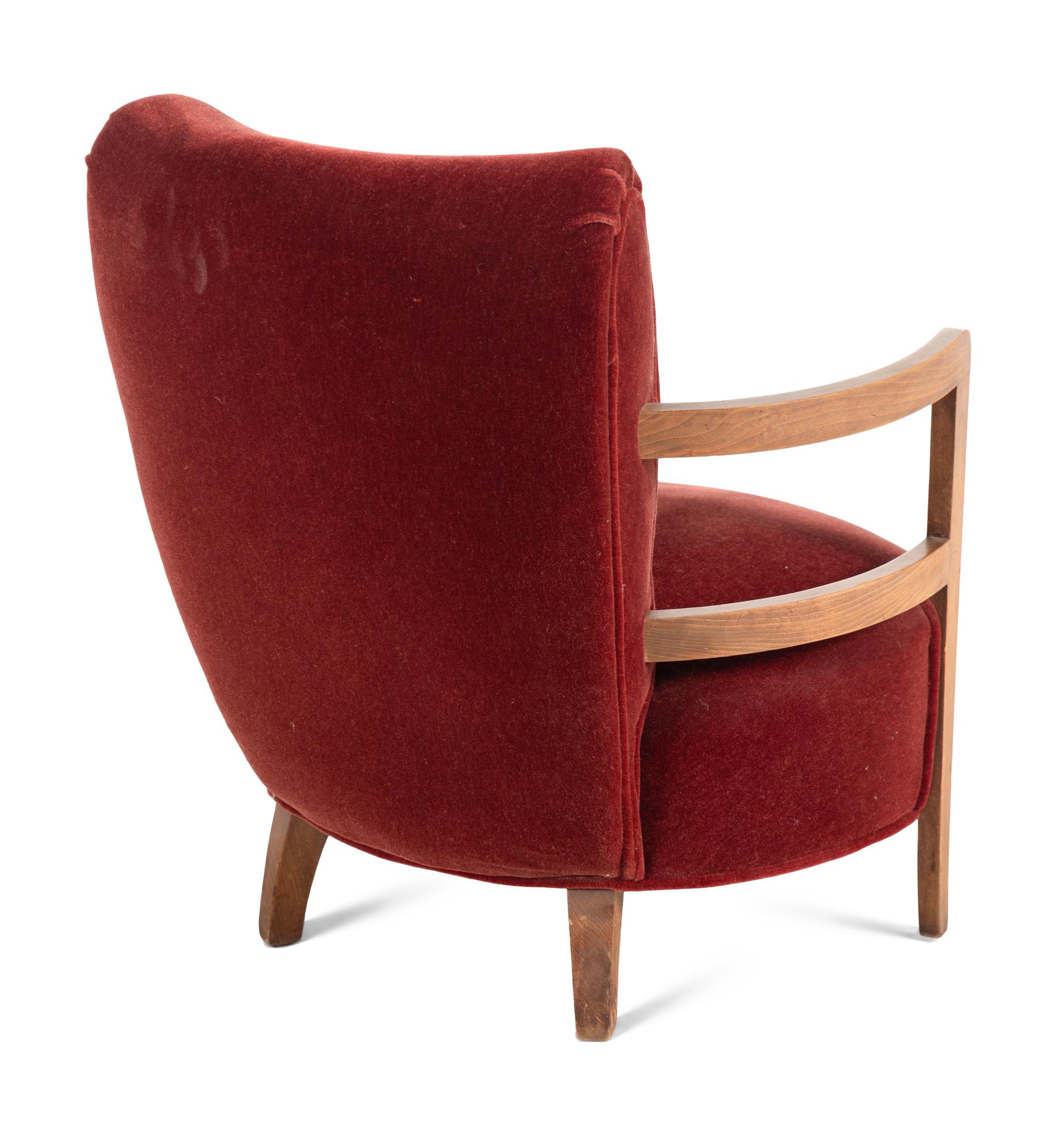 A Pair of Art Deco Velvet Upholstered Armchairs
