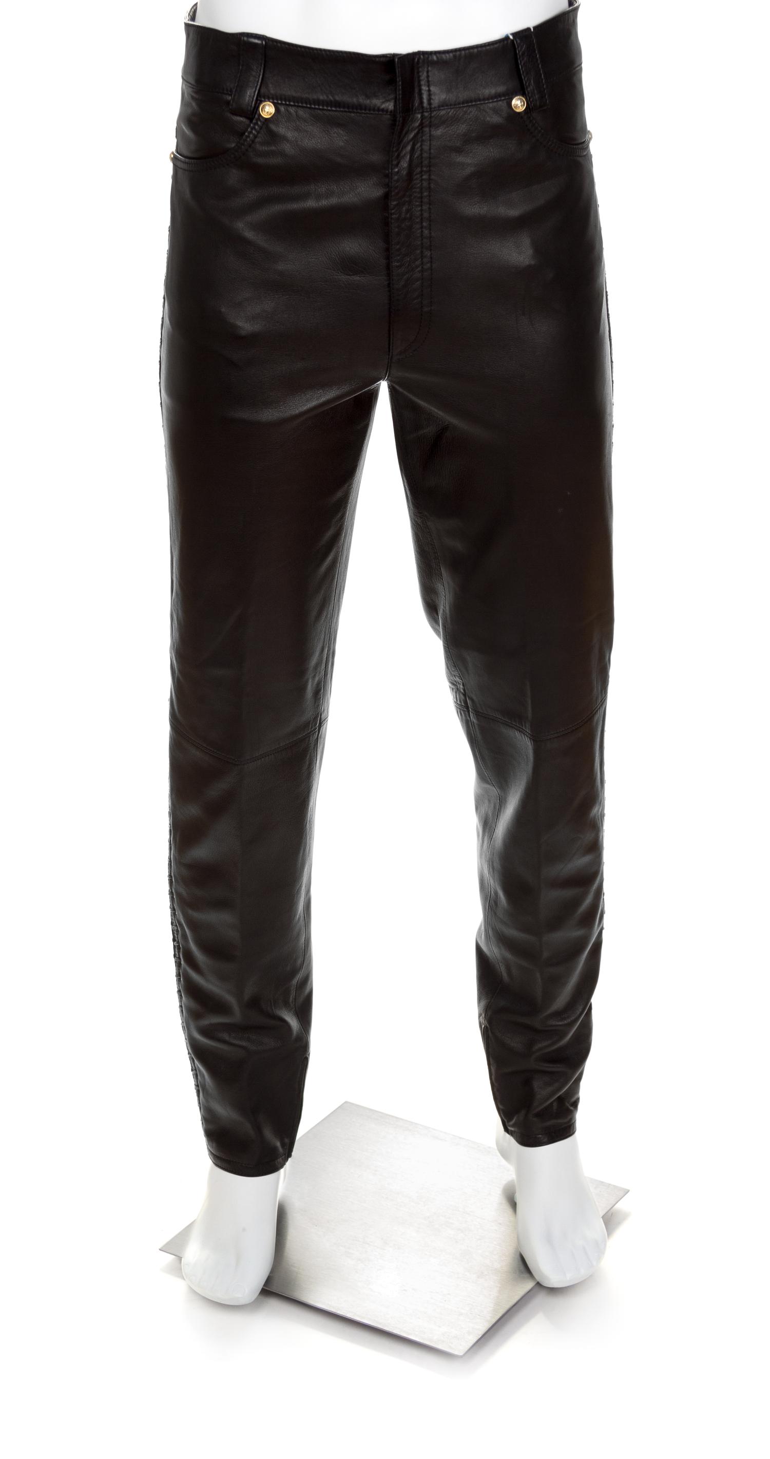 Gianni Versace Black Leather Men's Pants, A/W 1992 Size label: 52