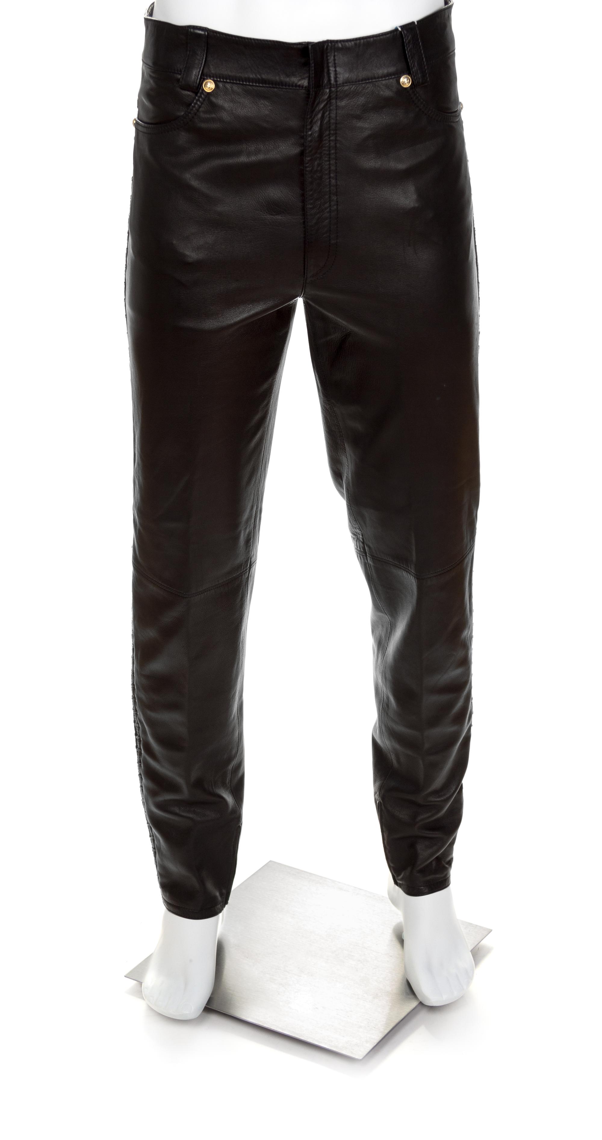 Gianni Versace Black Leather Men's Pants, A/W 1992 Size label: 52