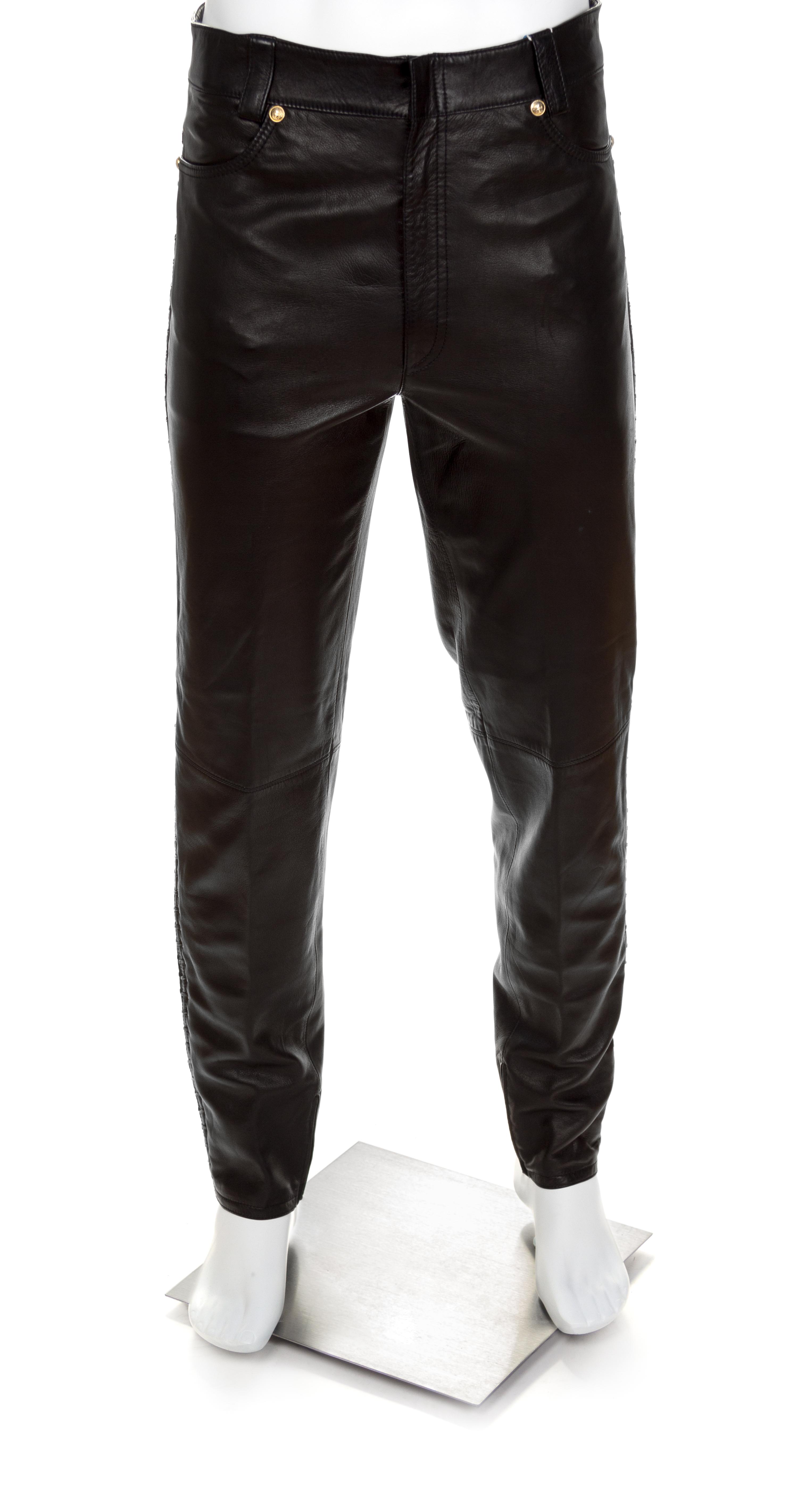 Gianni Versace Black Leather Men's Pants, A/W 1992 Size label: 52