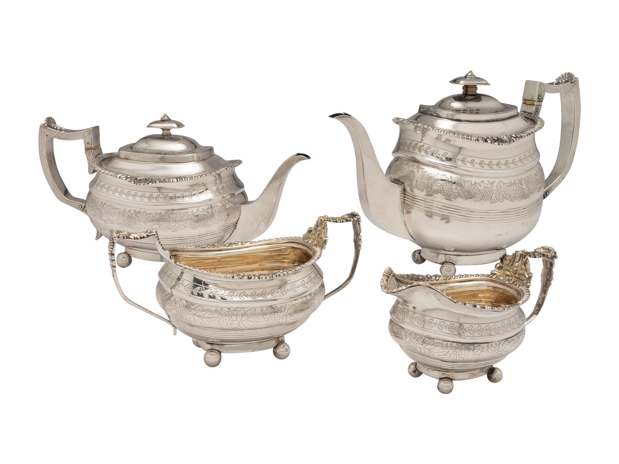 An English Silver Four-Piece Coffee and Tea Service