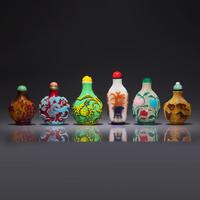 Six Chinese Glass Overlay Snuff Bottles 套料鼻烟壺六支
