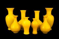 Eight Yellow Peking Glass Vases