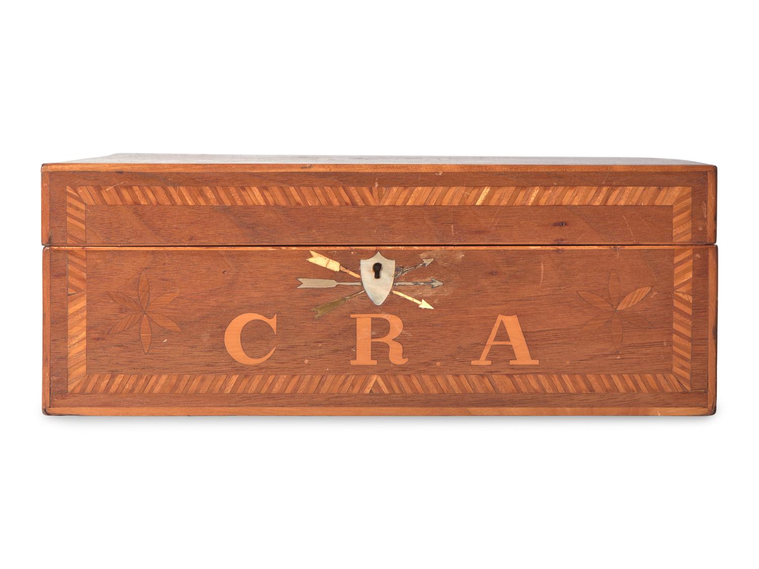 A Sailor-Made and Patriotically-Inlaid Walnut Dressing Box, Massachusetts, Mid-19th Century