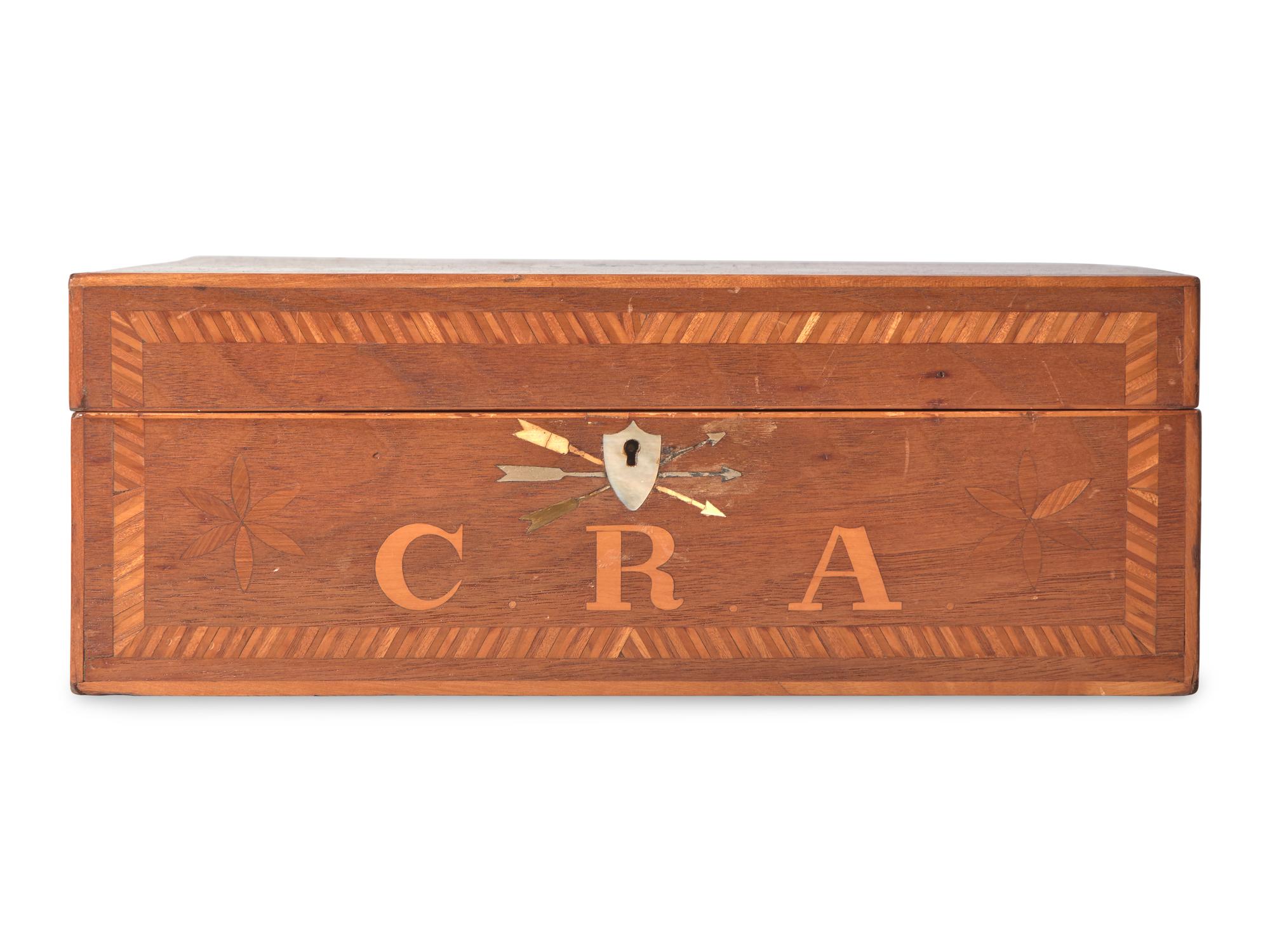 A Sailor-Made and Patriotically-Inlaid Walnut Dressing Box, Massachusetts, Mid-19th Century