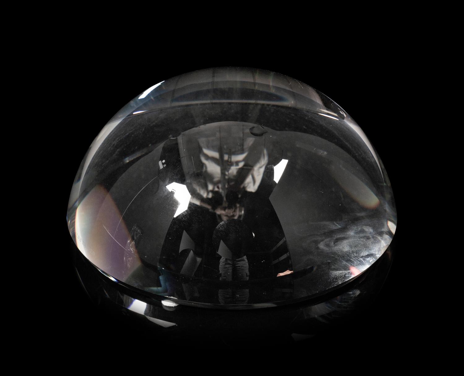 A Ralph Lauren Acrylic Clark Hourglass and a Glass Clayton Dome Paperweight