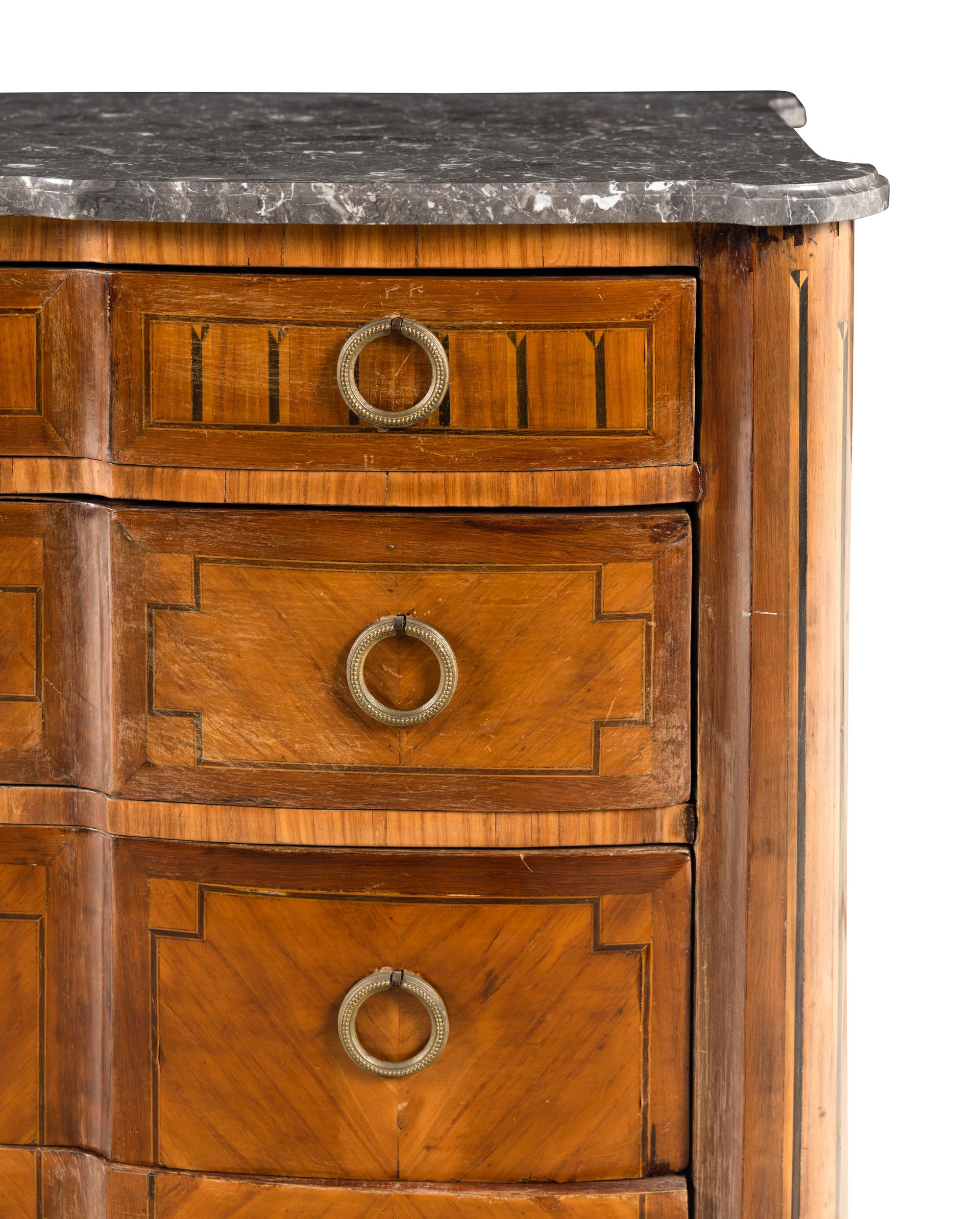 A Louis XVI Kingwood and Marquetry Marble-Top Commode
