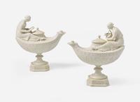 A Pair of Wedgwood Gilded Queensware Vestal Lamps, UK, 19th century