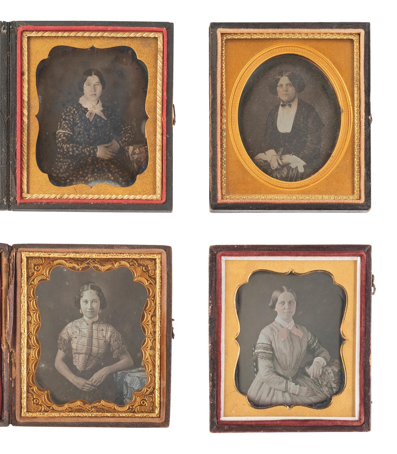 [EARLY PHOTOGRAPHY]. 19 sixth plate daguerreotypes featuring women.