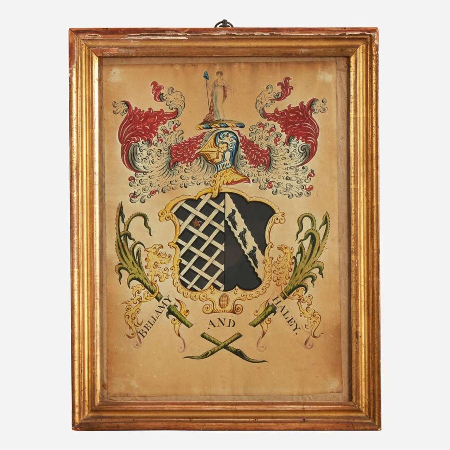 A group of four painted coats-of-arms John Coles, Sr. (1749-1809), Boston, MA, Samuel Blyth (1744-1795), Salem, MA, and other, circa 1775-1806