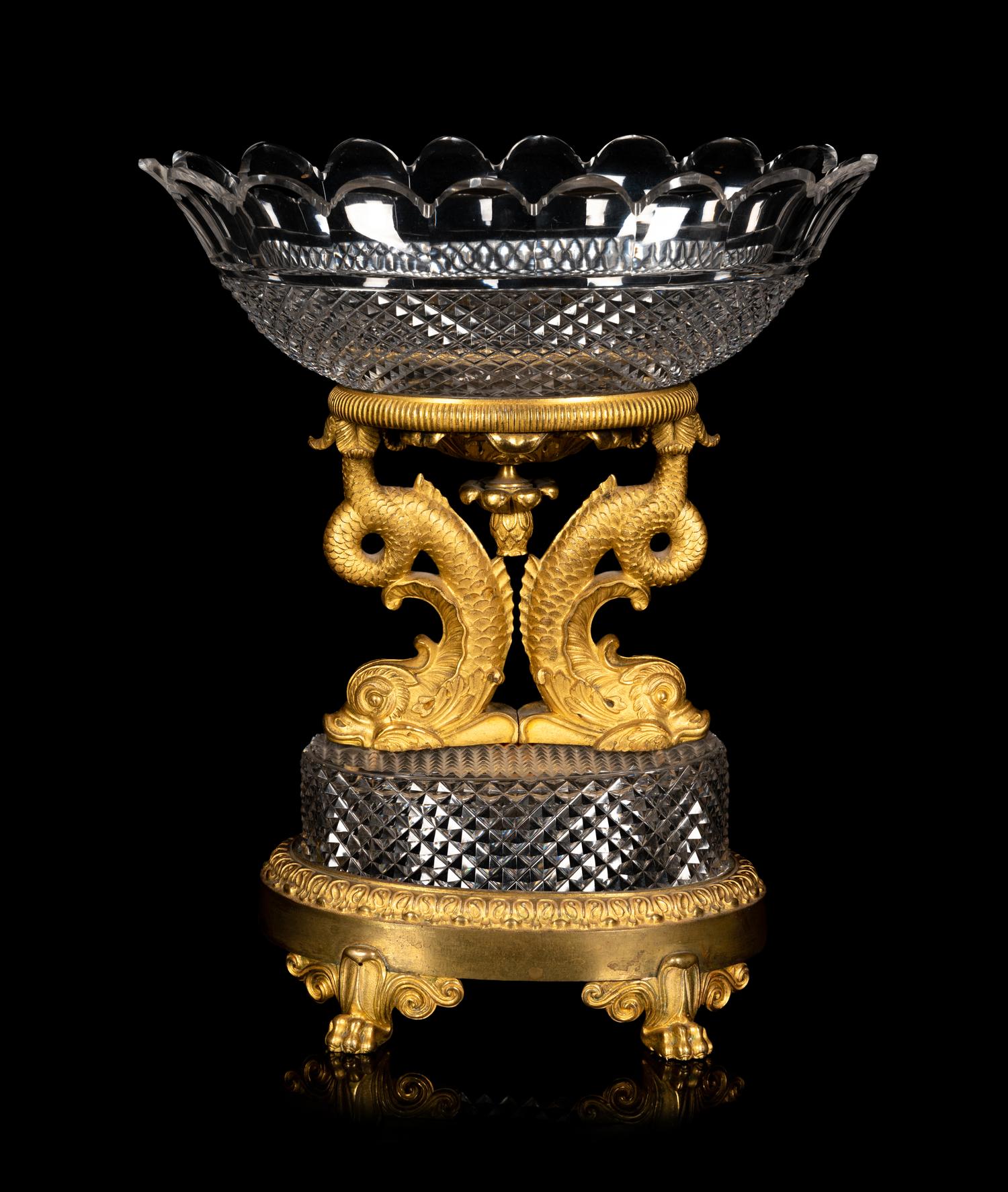 A Louis Philippe Gilt Bronze and Cut Glass Centerpiece Bowl
