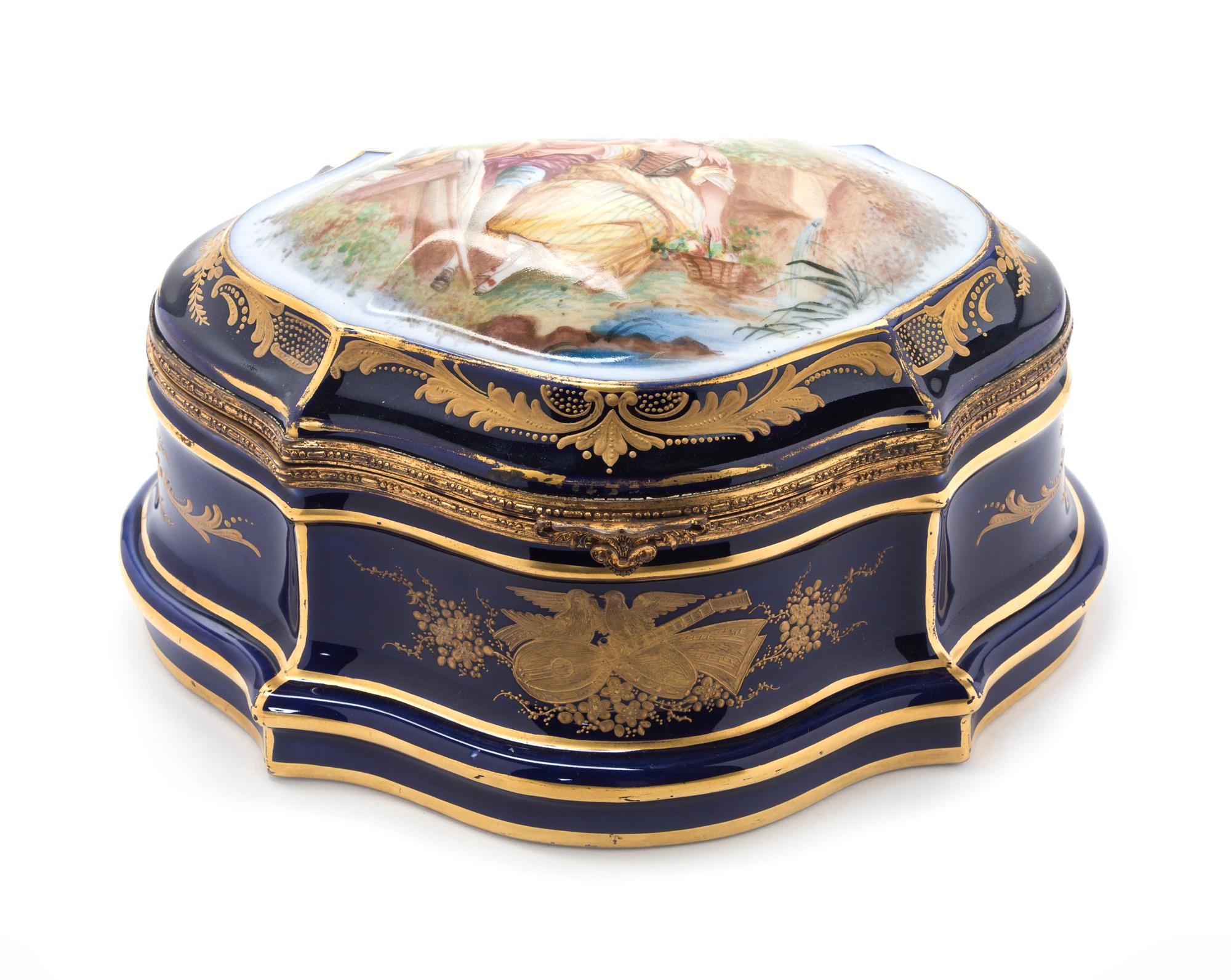 A Sevres Style Porcelain Table Casket Width 11 inches.