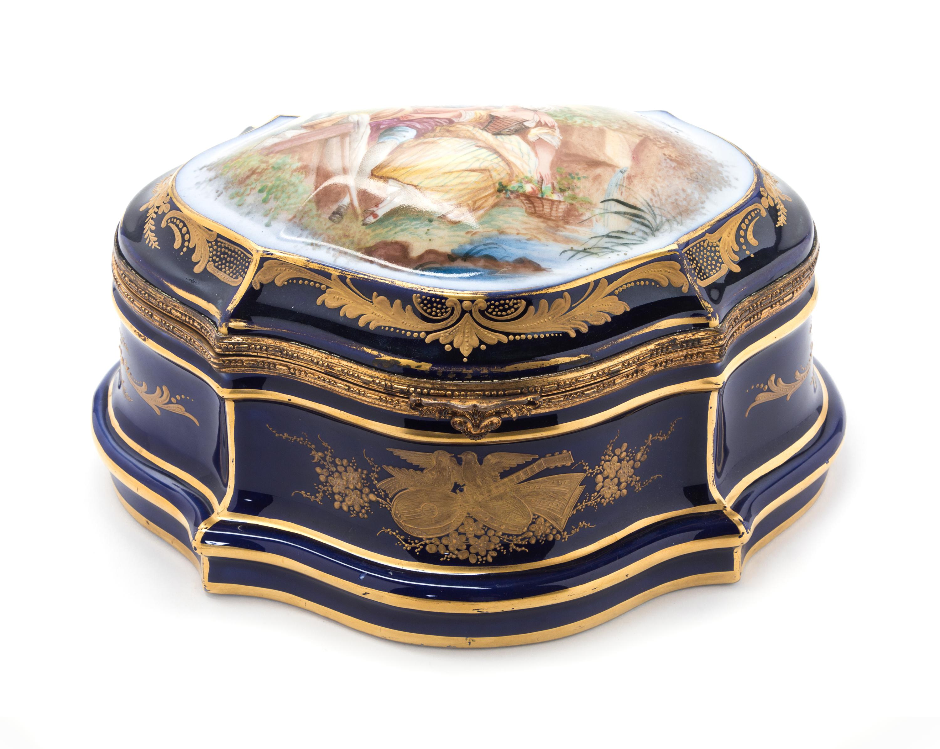 A Sevres Style Porcelain Table Casket Width 11 inches.