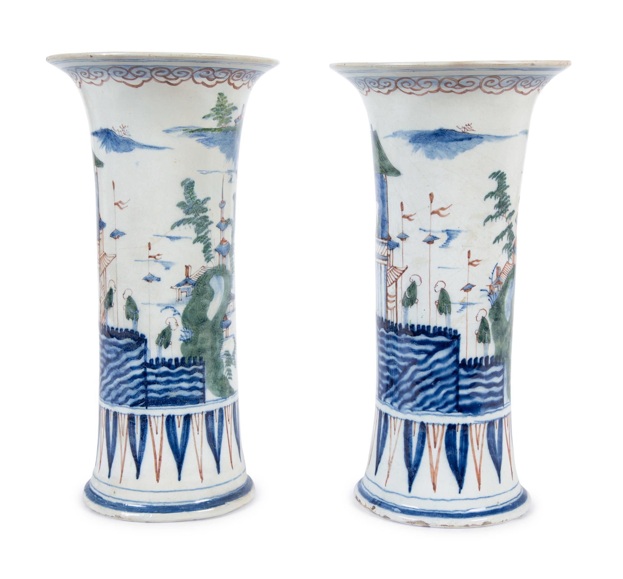 A Pair of Delftware Vases