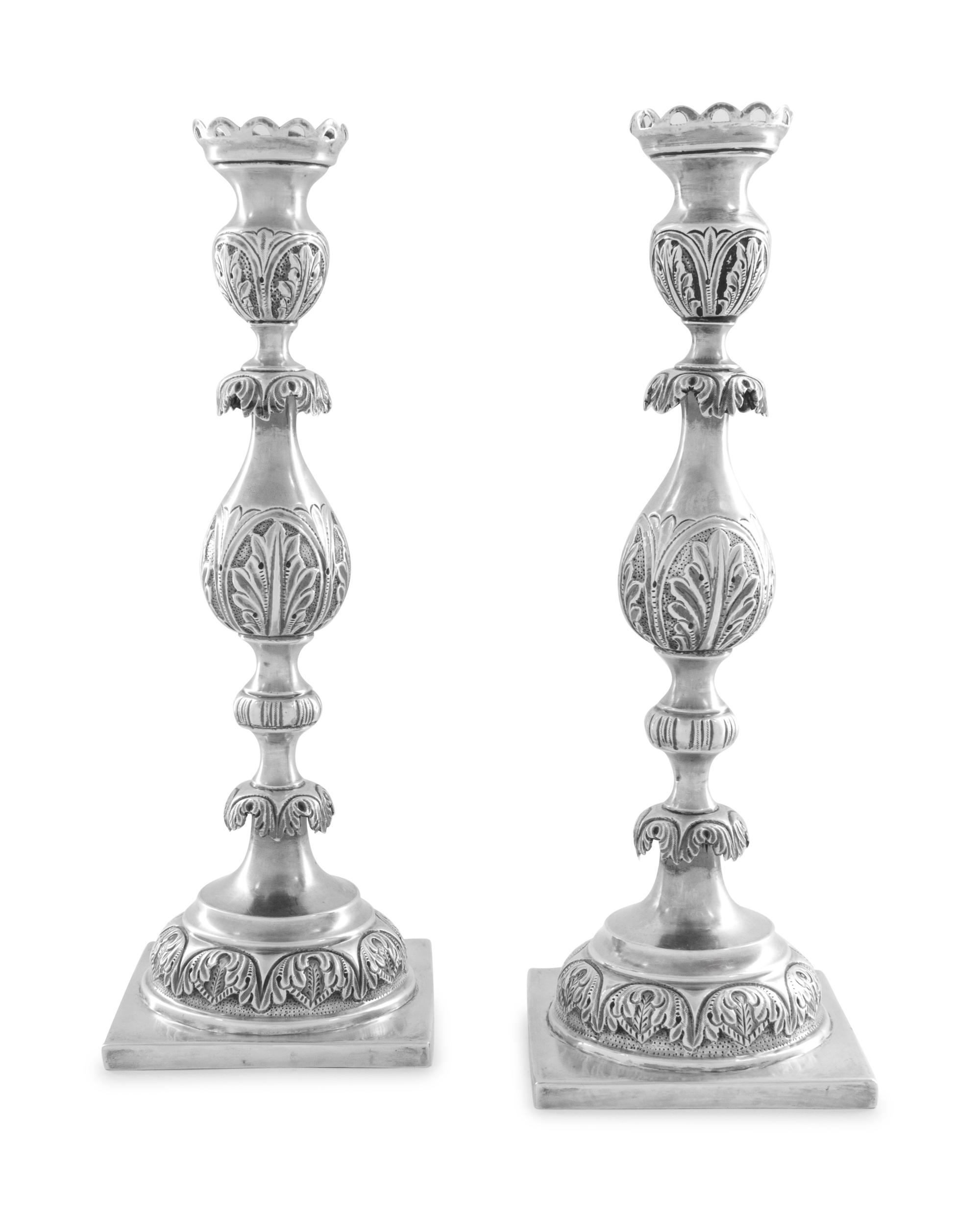 A Pair of Polish Silver Candlesticks