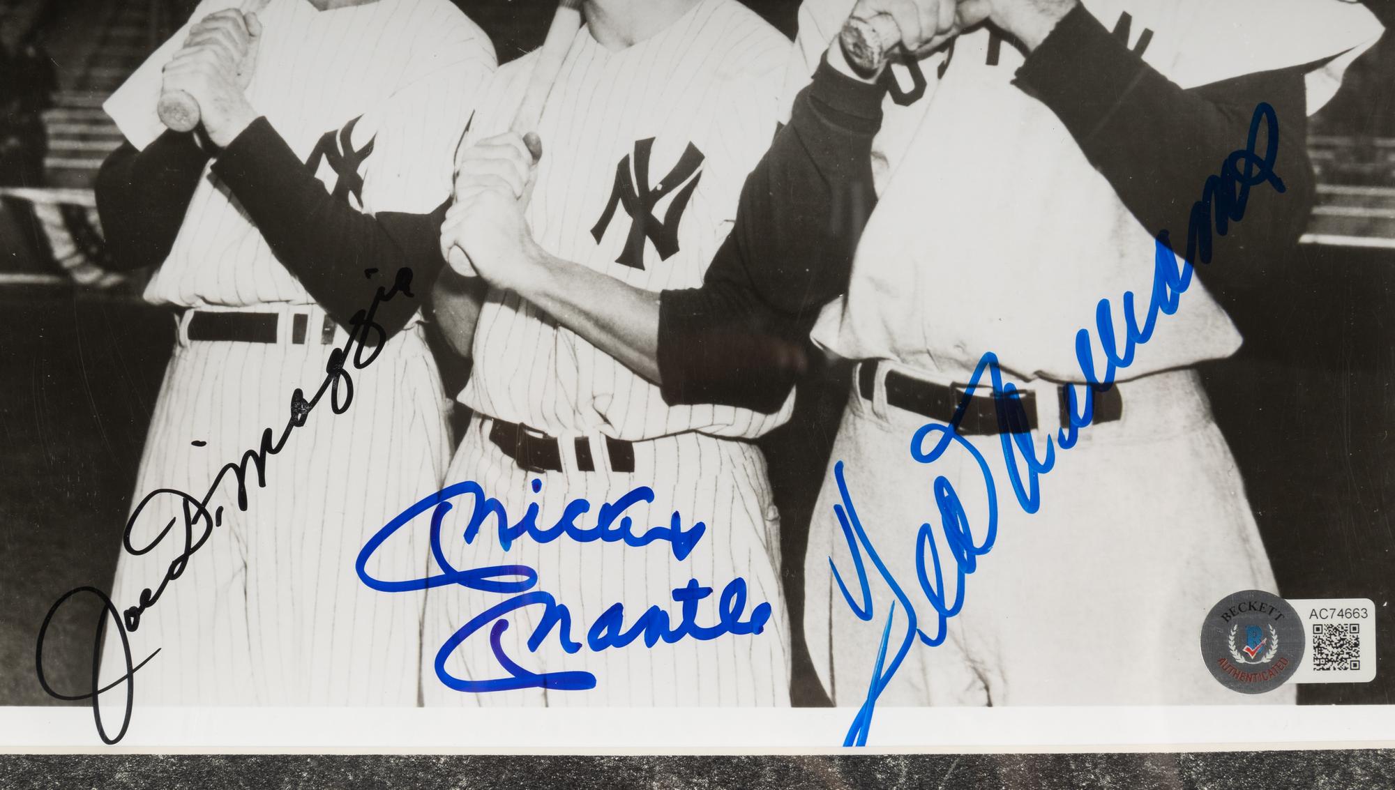 A Joe DiMaggio, Mickey Mantle and Ted Williams Triple Signed Autograph Photograph (Beckett Authentication Services Letter),