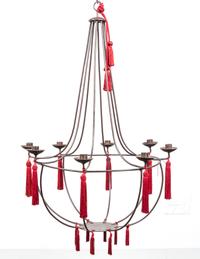 An Empire Style Iron Eight-Light Chandelier Height 32 1/2 x diameter 22 1/2 inches.