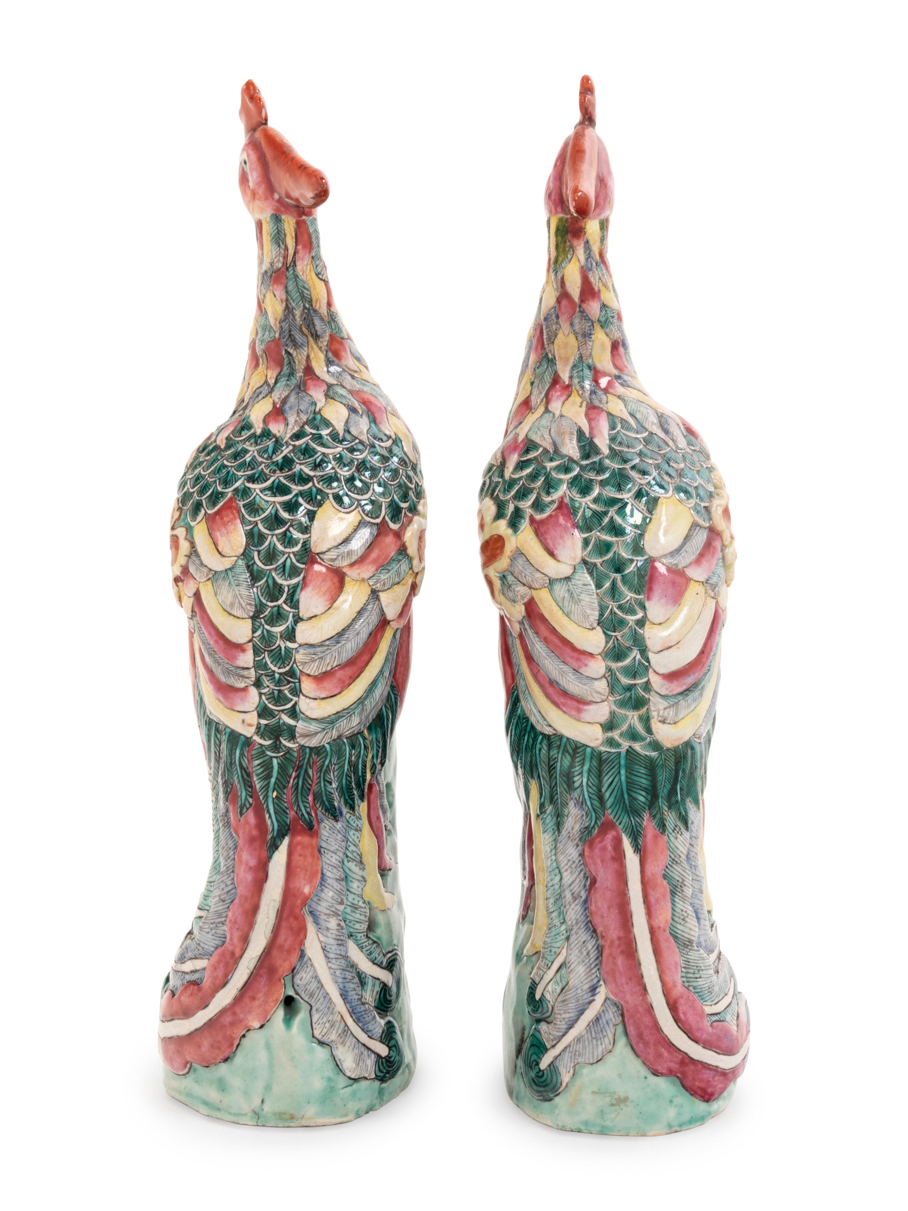 A Pair of Chinese Export Porcelain Phoenix Birds