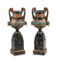 A Pair of Rococo Style Polychromed Bronze Urns