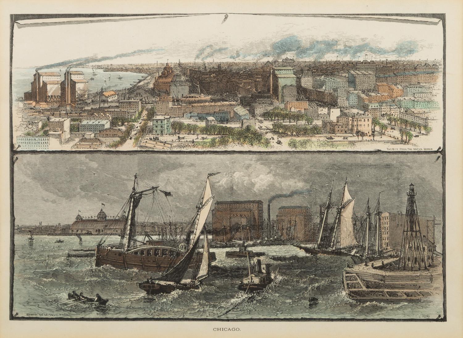 [ART AND ARCHITECTURE]. A group of 15 woodcut scenes of Chicago by R.R. Donnelly & Sons and others.