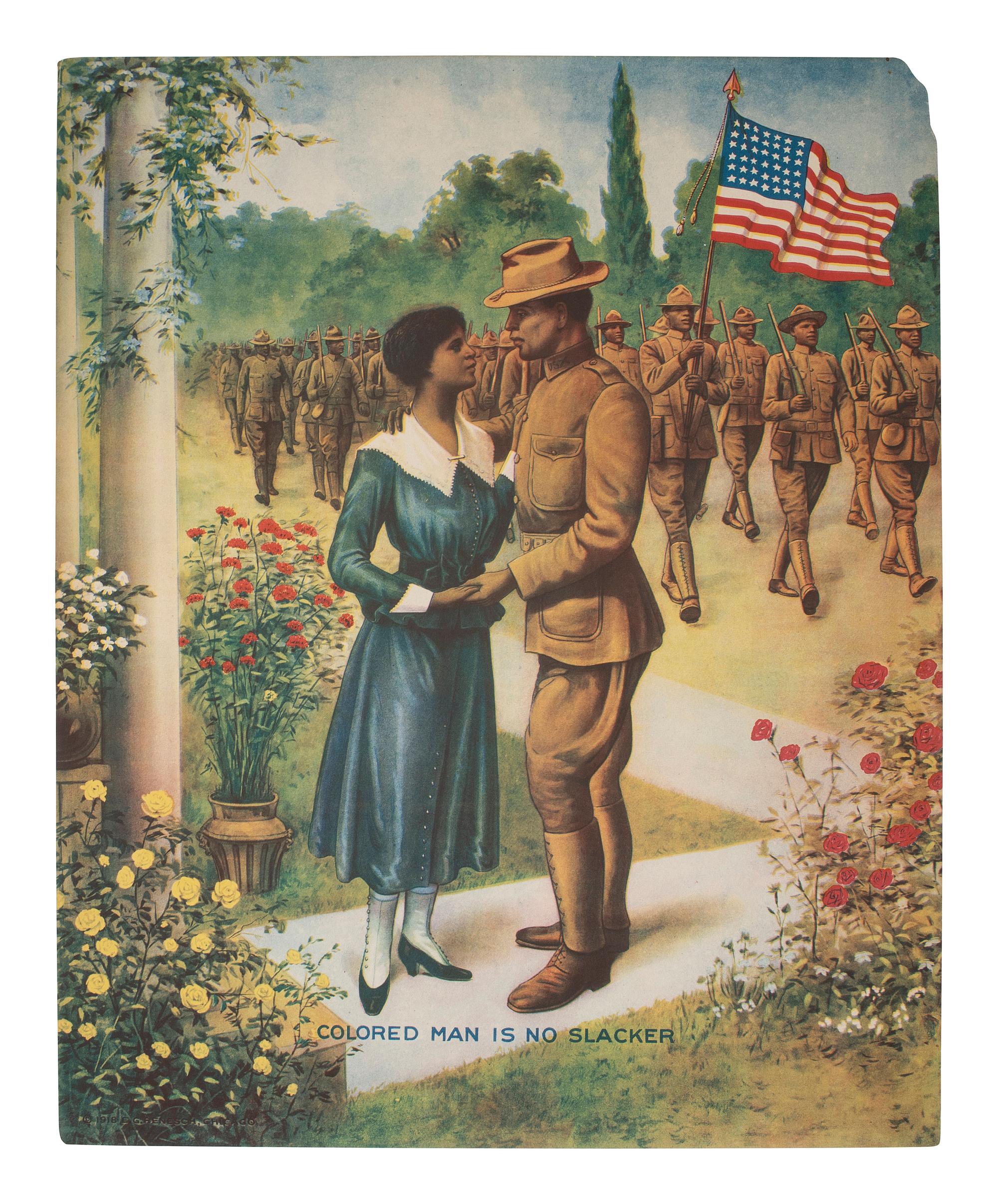 [AFRICAN AMERICANA - WORLD WAR I]. Colored Man is No Slacker . Chicago, IL: E.G. Renesch, 1918.