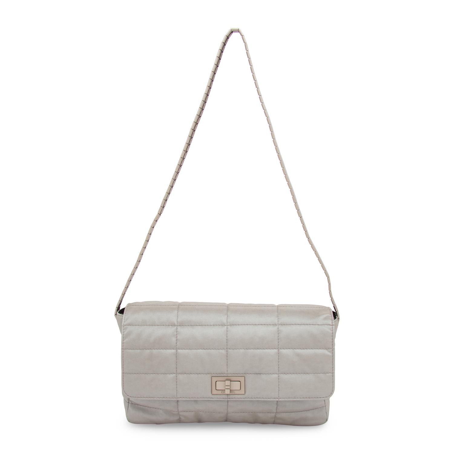 Chanel, Silver Nylon Flap Bag & Matching Belt