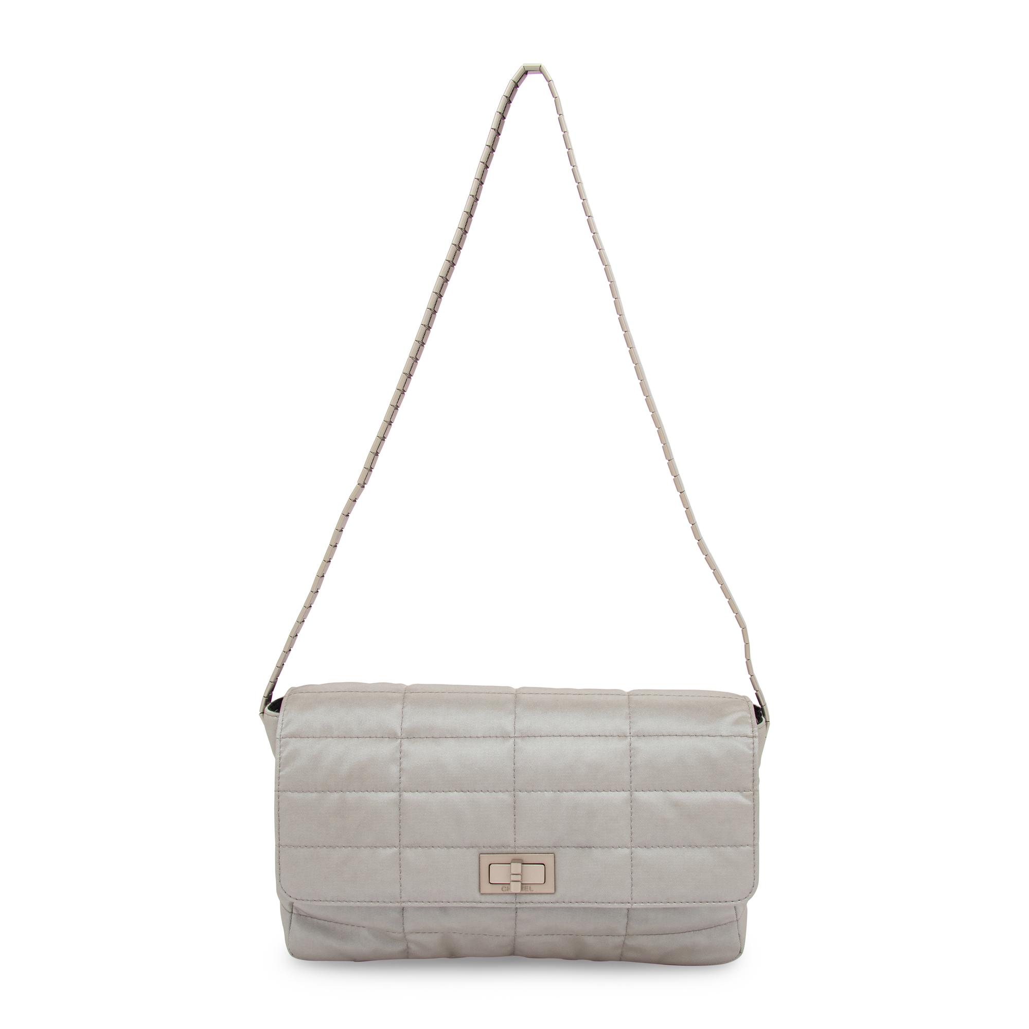 Chanel, Silver Nylon Flap Bag & Matching Belt