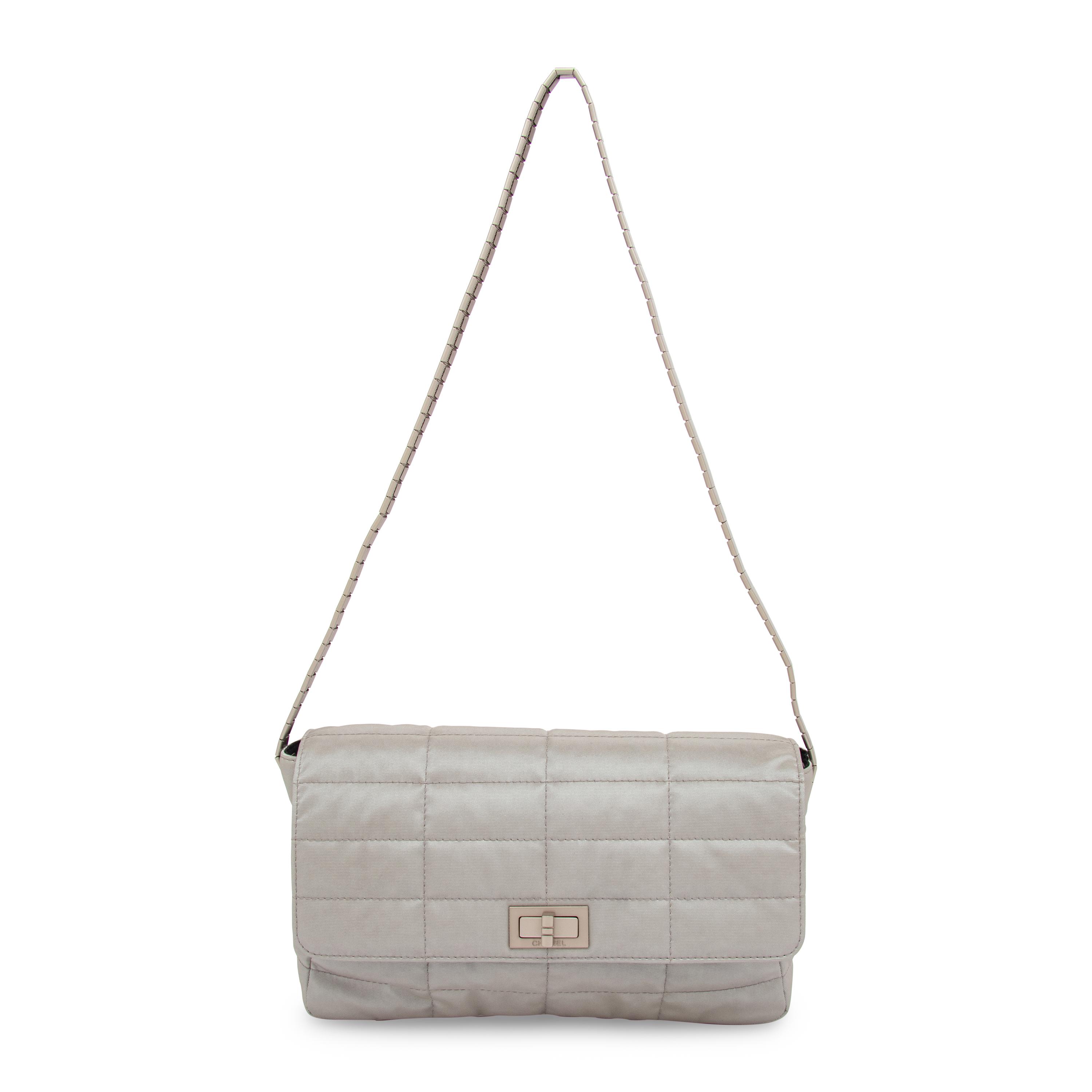 Chanel, Silver Nylon Flap Bag & Matching Belt