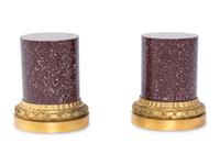A Pair of French Gilt Bronze Mounted Porphyry Small Pedestals