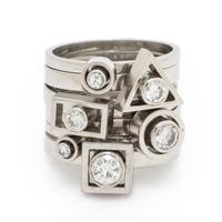 Wendy Ramshaw, Ring Set of Six Diamond and White Gold Stacking Rings