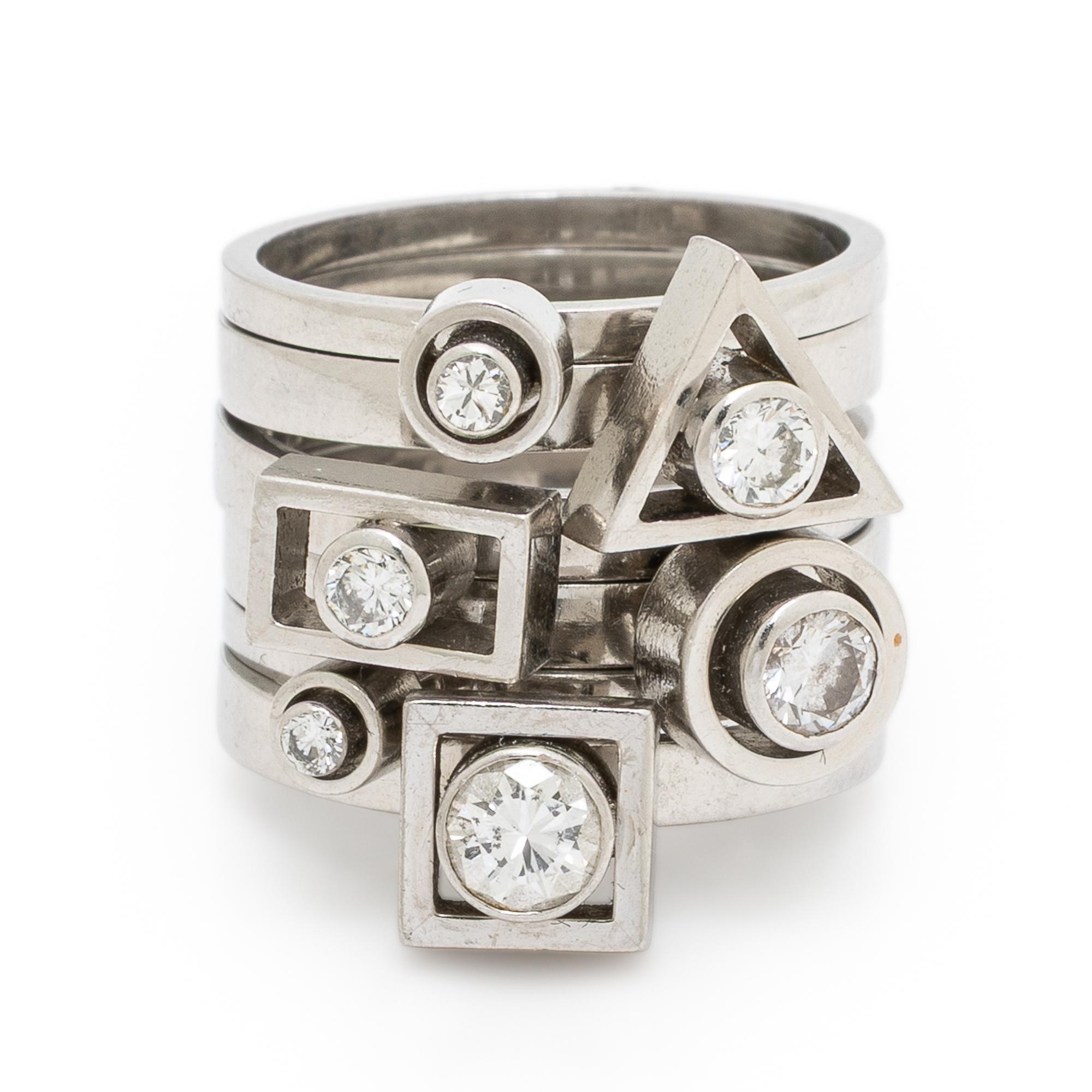 Wendy Ramshaw, Ring Set of Six Diamond and White Gold Stacking Rings