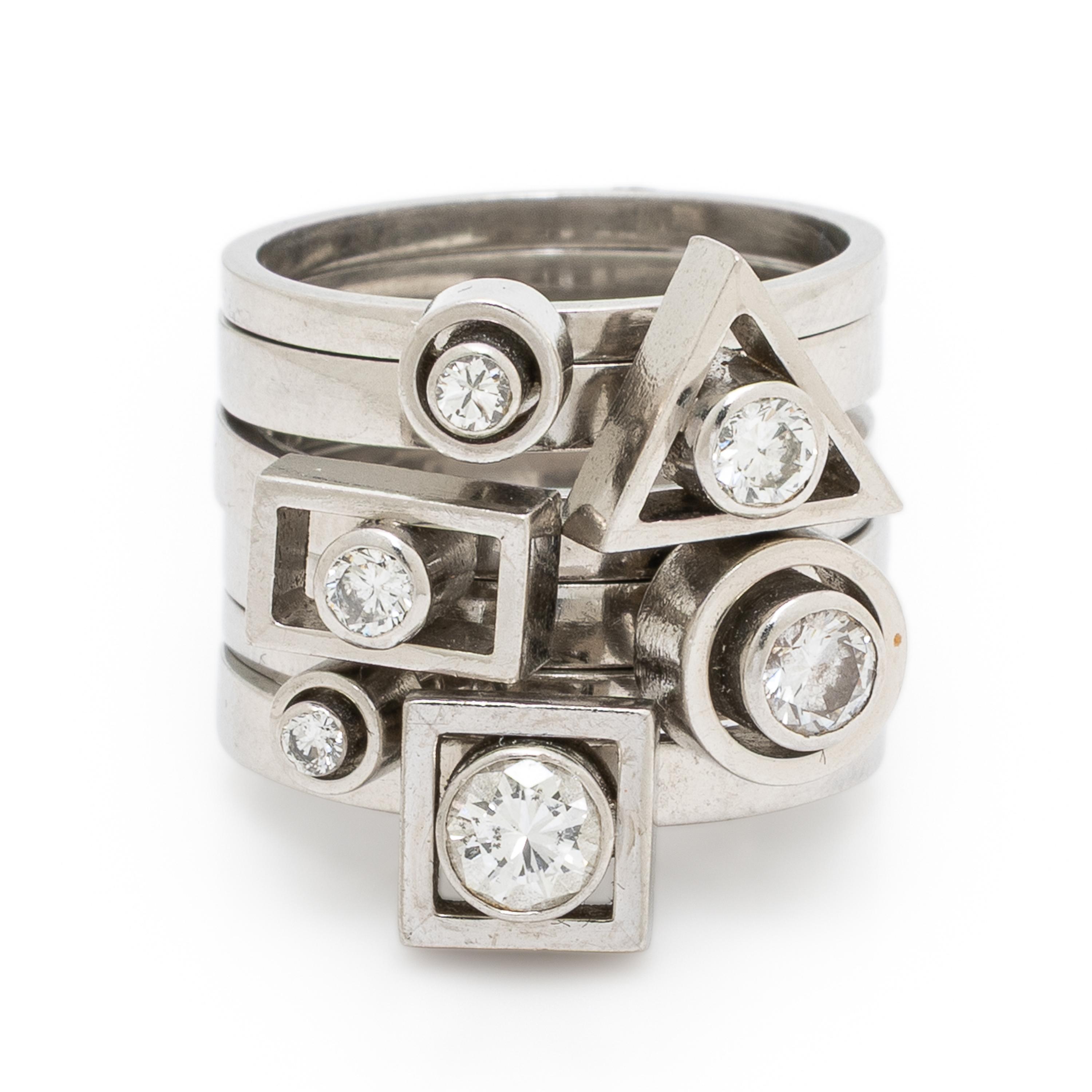 Wendy Ramshaw, Ring Set of Six Diamond and White Gold Stacking Rings