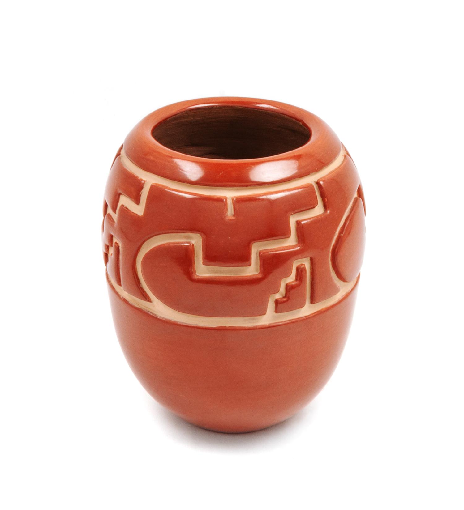Carved Redware Jar