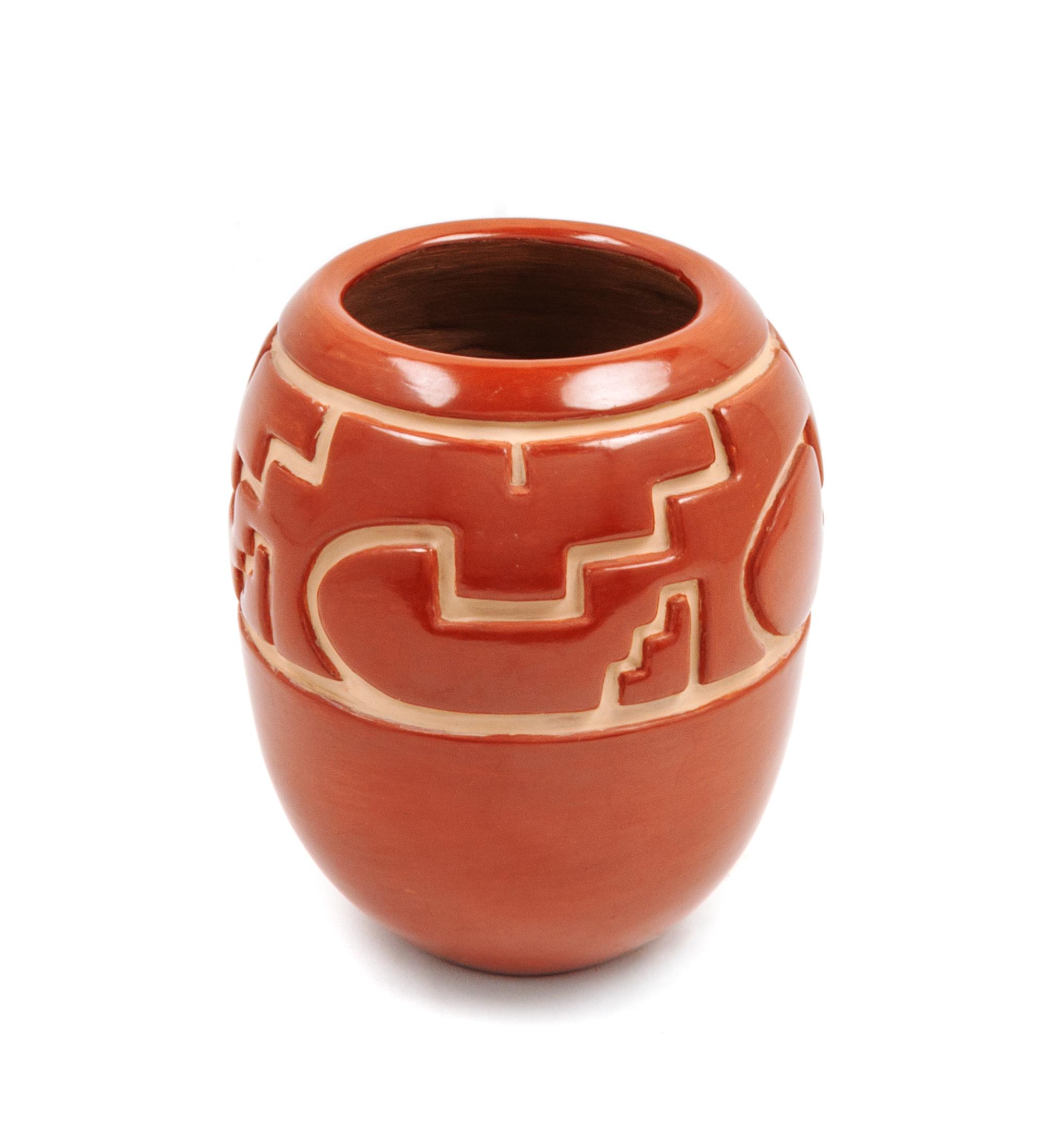 Carved Redware Jar