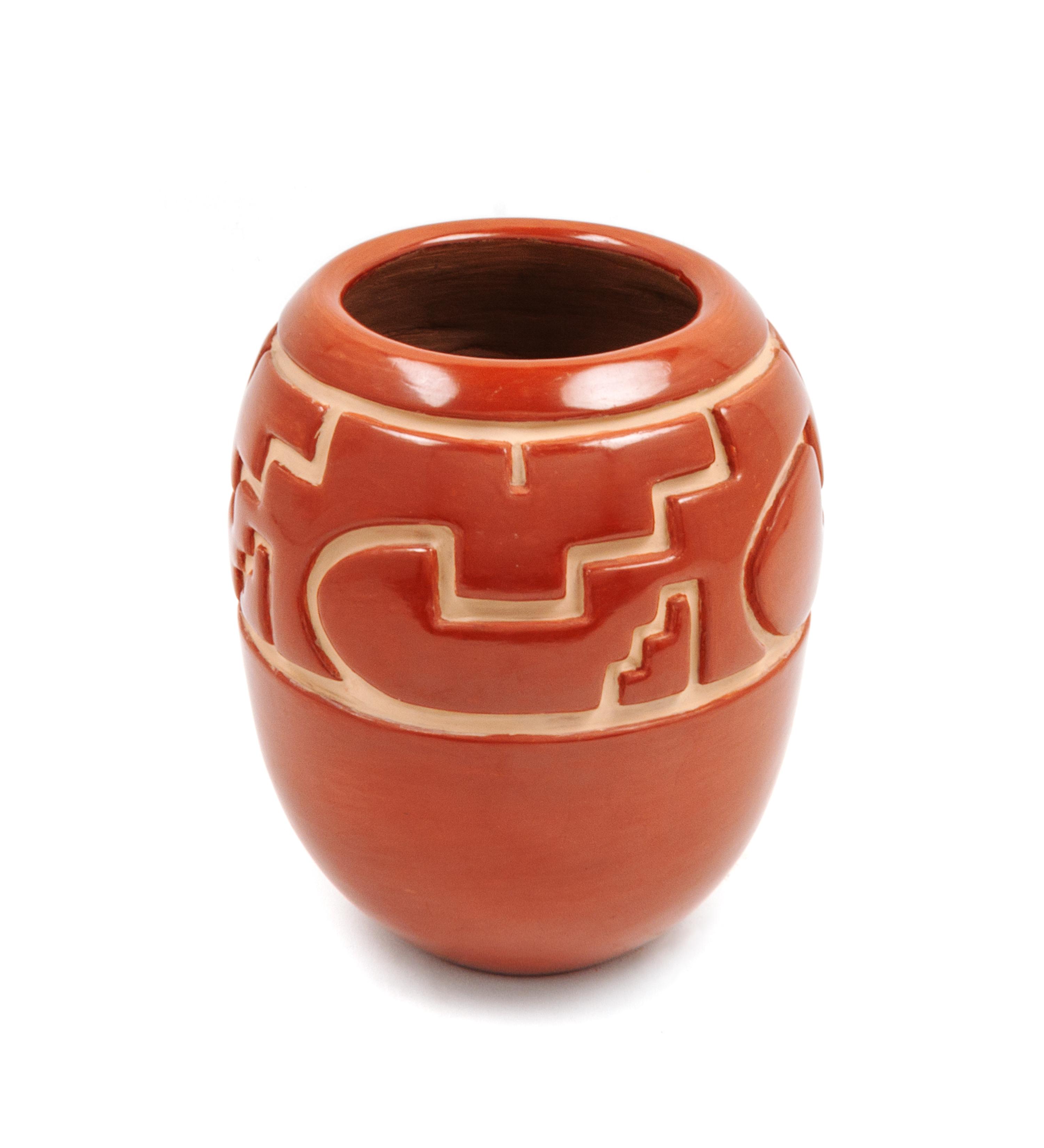 Carved Redware Jar