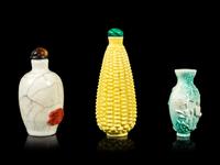 Three Chinese Monochrome Glazed Porcelain Snuff Bottles