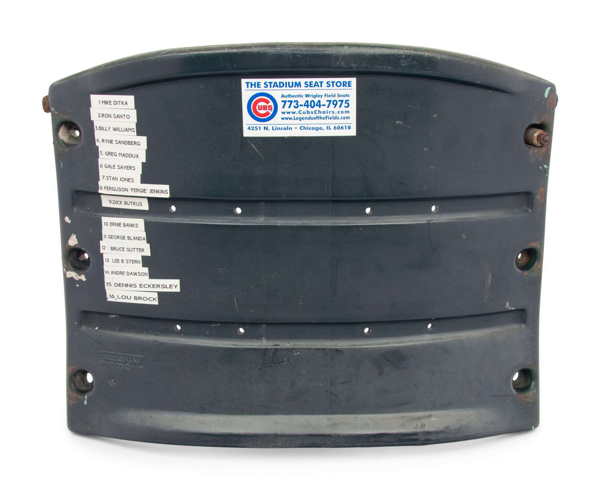 An Impressive Chicago Football and Baseball Hall of Fame Signed Autograph Vintage Wrigley Field Seatback (Beckett Authentication Services Letter BAS Certified),